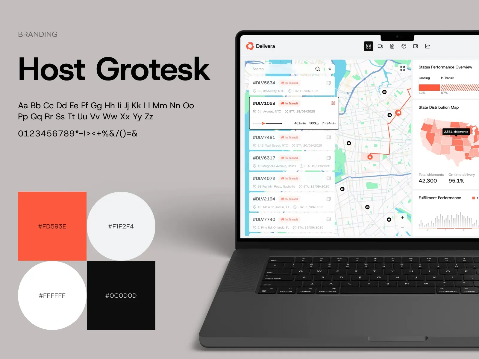 Delivera branding — Host Grotesk, red and black palette