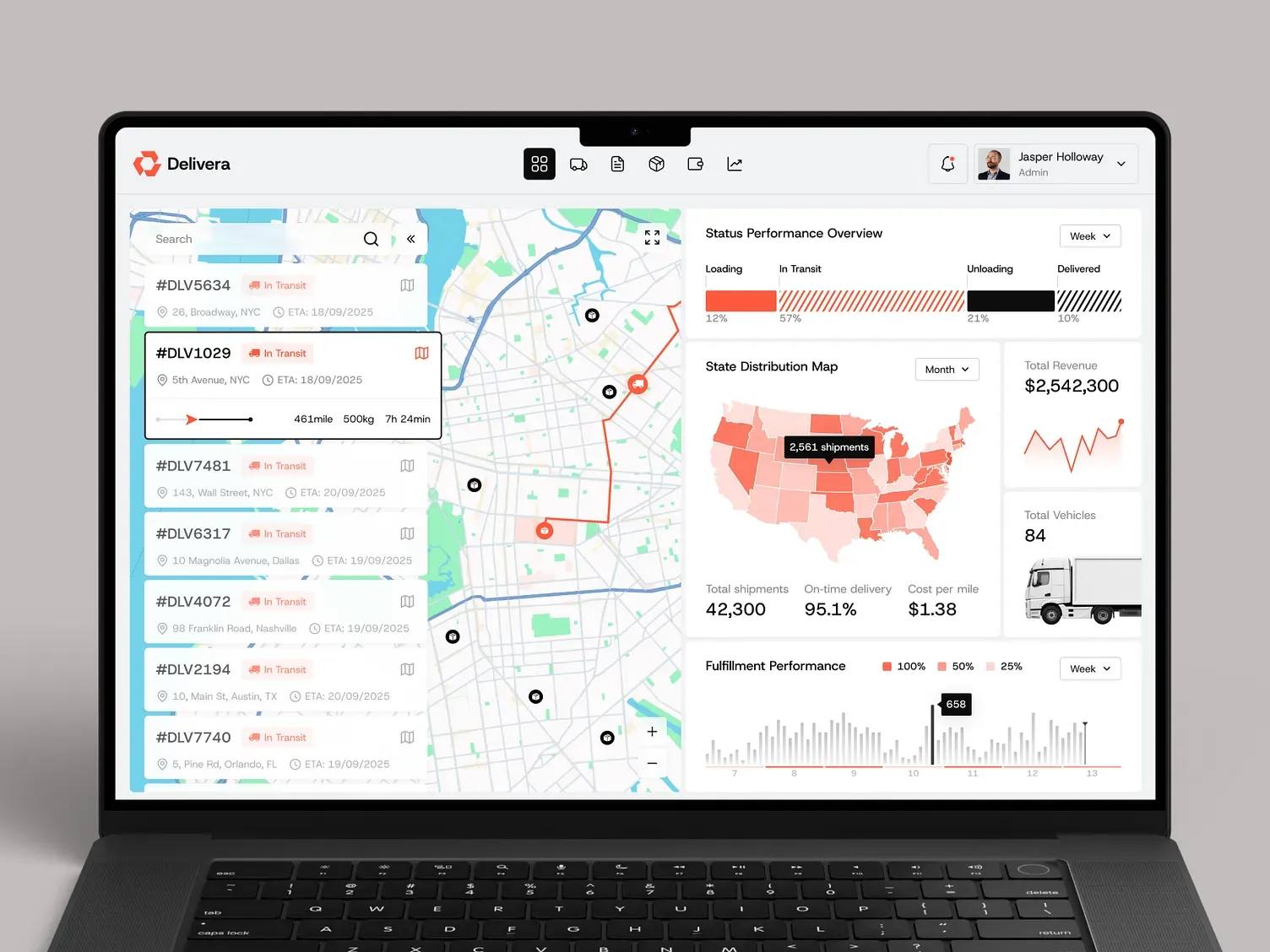 Delivera logistics platform on a laptop