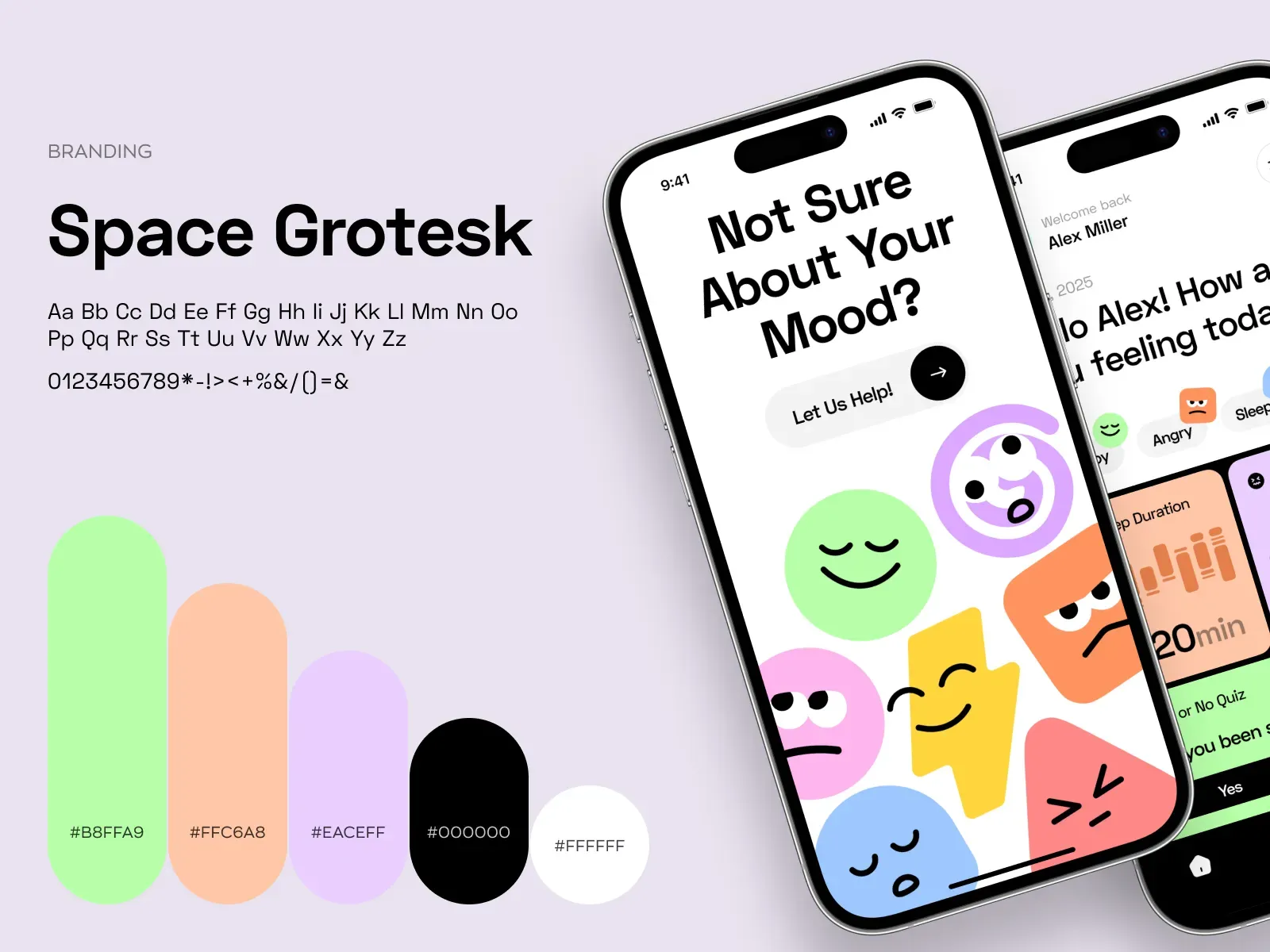 MoodSync branding — Space Grotesk, pastel color system